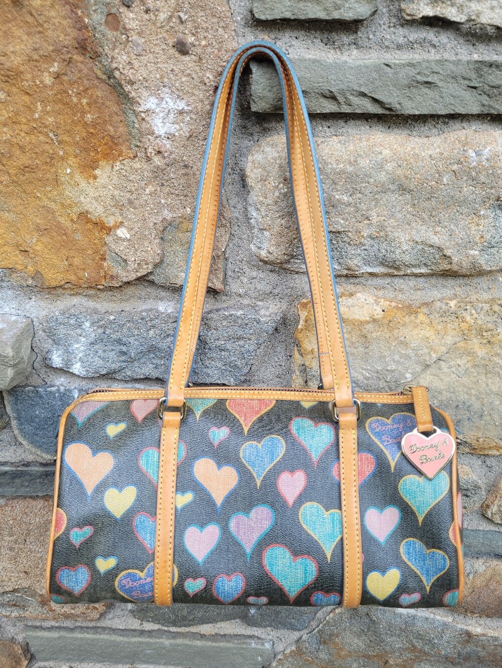 Y2K Dooney And Bourke Crayon Hearts Barrel Bag